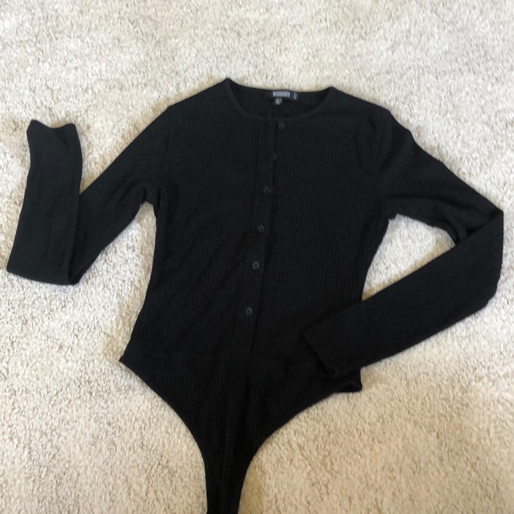 Black front button T-shirt with thong